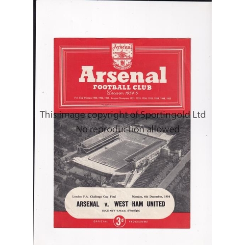 38 - ARSENAL     Programme for the home London FA Challenge Cup Final v West Ham 6/12/1954, very slightly... 