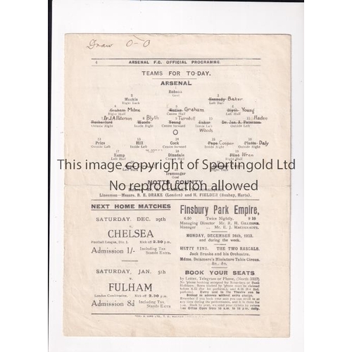 42 - ARSENAL     Programme for the home League match v Notts County 24/12/1923, horizontal fold, team cha... 