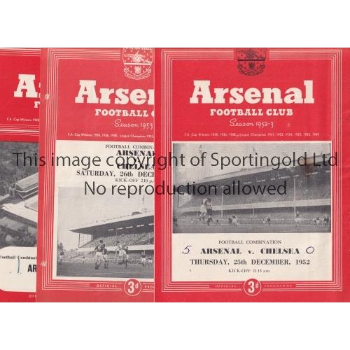 43 - ARSENAL V CHELSEA     Three programmes for Reserve Team matches at Highbury 25/12/1953, score on the... 