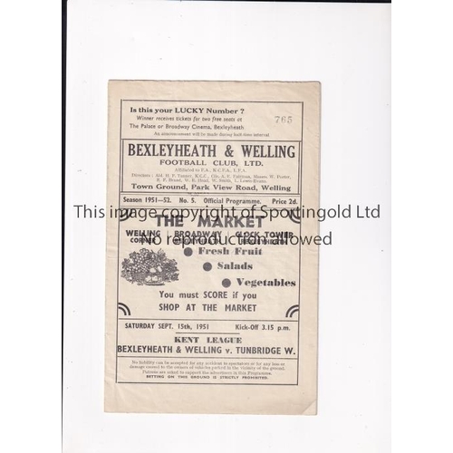 45 - BEXLEYHEATH & WELLING V TUNBRIDGE WELLS 1951     Programme for the Kent League match at Bexleyheath ... 