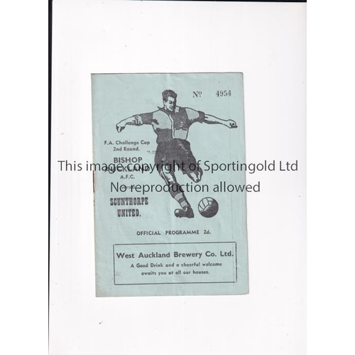 46 - BISHOP AUCKLAND V SCUNTHORPE UNITED 1955 FA CUP    Programme for the tie at Bishop Auckland 10/12/19... 