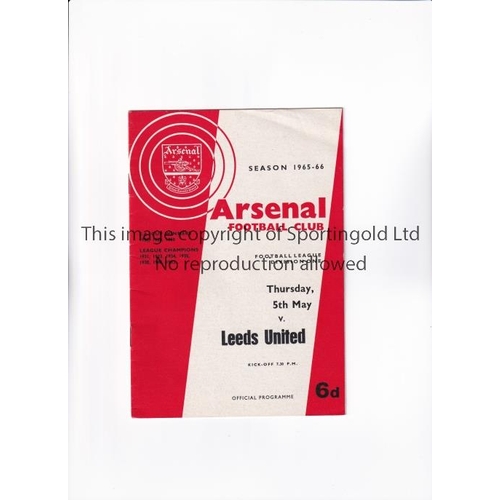 5 - ARSENAL V LEEDS UNITED 1966 / LOWEST HIGHBURY ATTENDANCE     Programme for the League match at Arsen... 