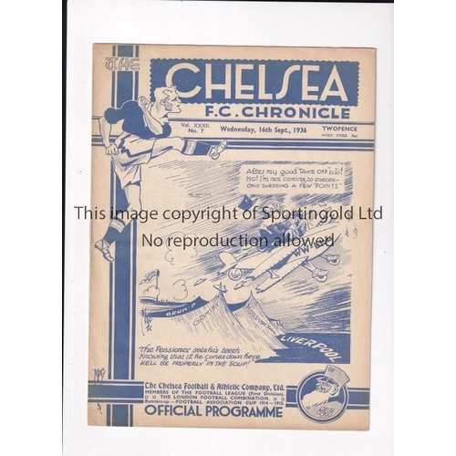 51 - CHELSEA     Programme for the home League match v Liverpool 16/9/1936.    Generally good