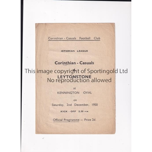 55 - CORINTHIAN CASUALS V LEYTONSTONE 1950     Programme for the Isthmian League match at Kennington Oval... 