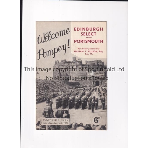 58 - EDINBURGH SELECT V PORTSMOUTH 1952     Programme for the Friendly at Tynecastle Park, Hearts and Hib... 