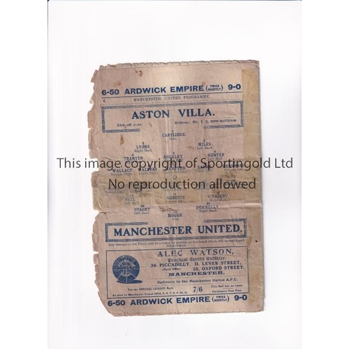 107 - MANCHESTER UNITED         Pages from the programme for the home League match v Aston Villa 17/12/191... 