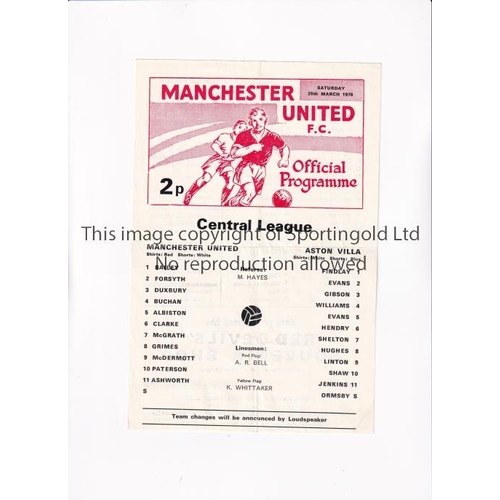 114 - MANCHESTER UNITED RESERVES V ASTON VILLA RESERVES 1978 POSTPONED         Single sheet programme for ... 