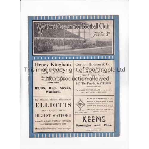 1697 - WATFORD V EXETER CITY 1947     Programme for the League match at Watford 9/11/1946, folded in four. ... 