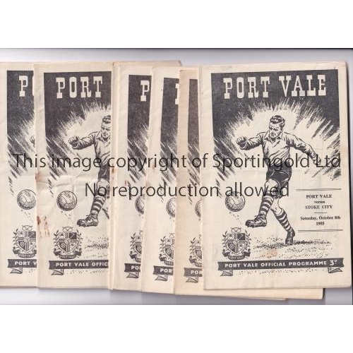 1705 - PORT VALE     Nine home programmes for season 1955/6 v Stoke, Leicester, scores entered, Hull, Sheff... 