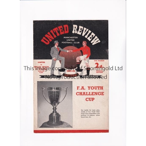 172 - MANCHESTER UNITED      Programme for the home FA Youth Cup tie v Bexleyheath & Welling 17/3/1956, fo... 