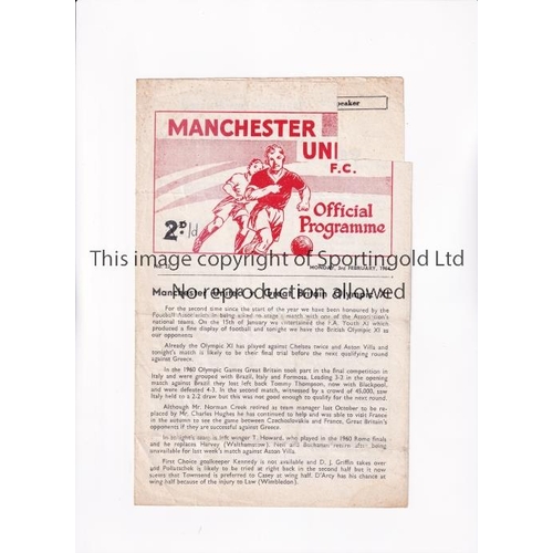 178 - MANCHESTER UNITED     Programme for the home Friendly v G.B. Olympic XI 3/2/1964, slightly creased a... 