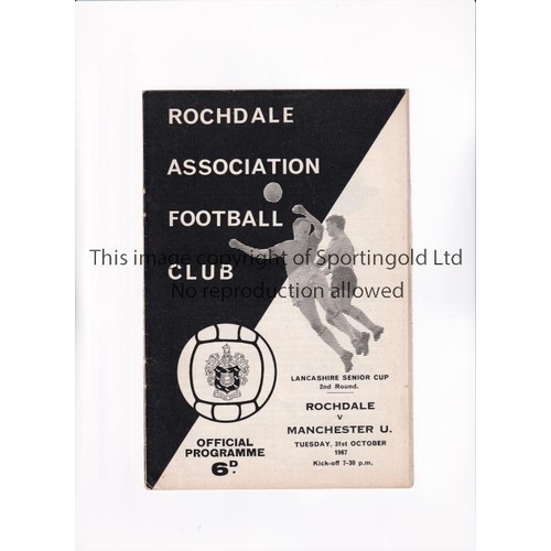 192 - MANCHESTER UNITED      Programme for the away Lancashire Senior Cup tie v Rochdale 31/10/1967, stapl... 