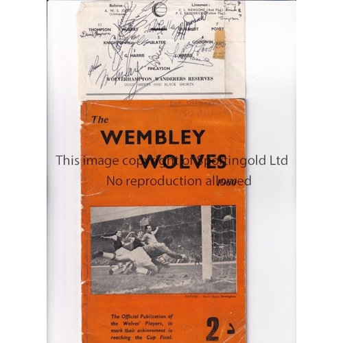 20 - WOLVES 1960 AUTOGRAPHS      Booklet, The Wembley Wolves 1960, signed on the team group page by 15 pl... 