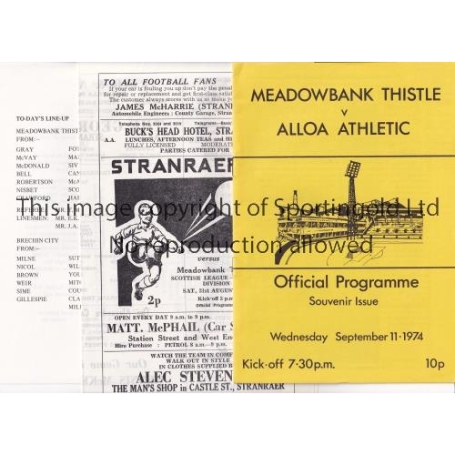 25 - MEADOWBANK THISTLE 1974-5      Three programme for the first League season, home v Alloa Athletic, f... 