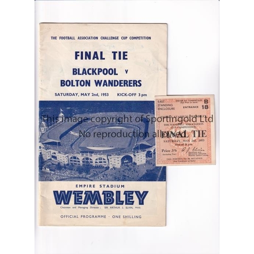 252 - 1953 FA CUP FINAL       Programme and ticket for Blackpool v Bolton Wanderers, The 'Matthews' Cup Fi... 