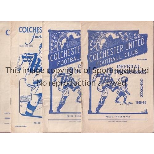 274 - COLCHESTER UNITED     Five home programmes v Gillingham 24/9/49, pre-league, v Reading 21/10/50 and ... 