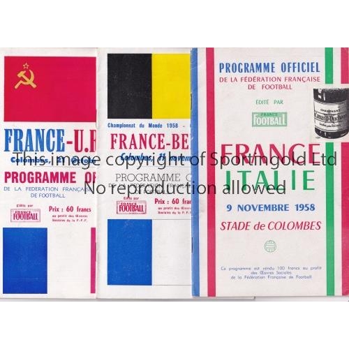 3 - FRANCE FOOTBALL    Three home programmes v USSR 21/10/1956, Belgium 11/11/1956 and Italy 9/11/1958. ... 