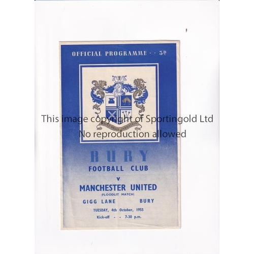 309 - MANCHESTER UNITED         Programme for the away Friendly v Bury 4/10/1955, staple removed.      Gen... 