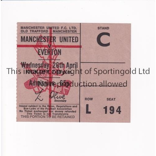 332 - MANCHESTER UNITED       Ticket for the home league match v Everton 8/3/1972.     Good