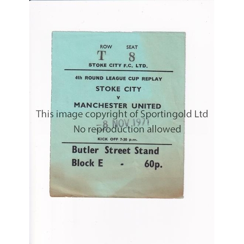 333 - MANCHESTER UNITED       Ticket for the away league match v Stoke City 8/11/1971, very slightly marke... 