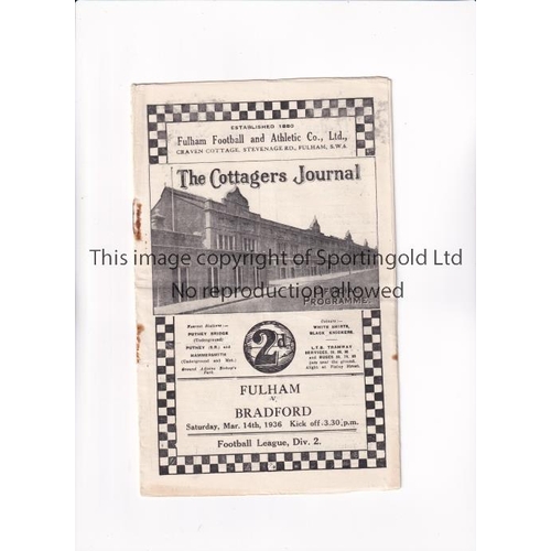 427 - FULHAM V BRADFORD PARK AVENUE 1936      Programme for the League match at Fulham 14/3/1936, slightly... 