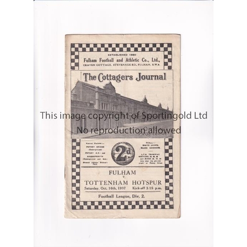 433 - TOTTENHAM HOTSPUR      Programme for the away League match v Fulham 16/10/1937, slightly creased.   ... 