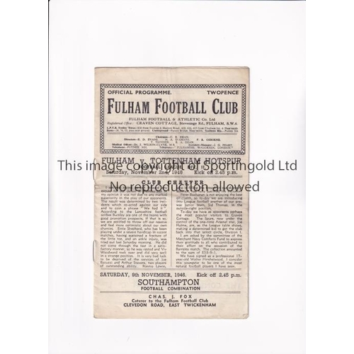 464 - TOTTENHAM HOTSPUR      Programme for the away League match v Fulham 2/11/1946, very slightly creased... 