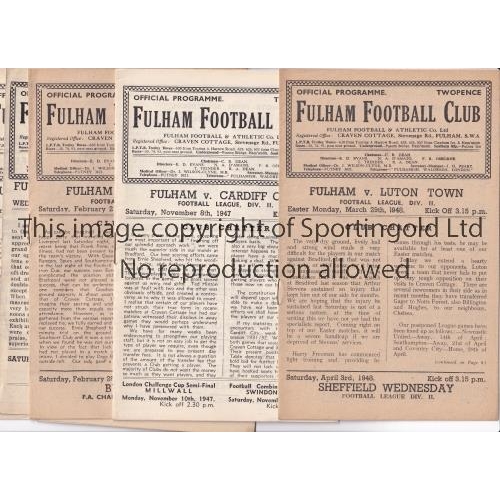 466 - FULHAM       Six home programmes for season 1947/8 v Luton Town, Cardiff City, Birmingham City, Leic... 