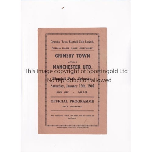 488 - MANCHESTER UNITED      Programme for the away FL North match v Grimsby Town 19/1/1946, team changes.... 