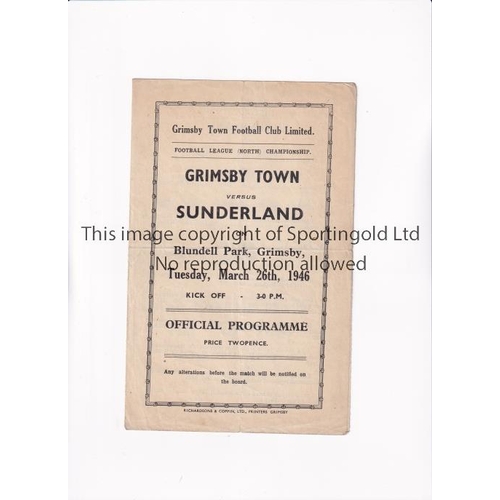 489 - GRIMSBY TOWN V SUNDERLAND 1946      Programme for the FL North match at Grimsby 26/3/1946, slightly ... 