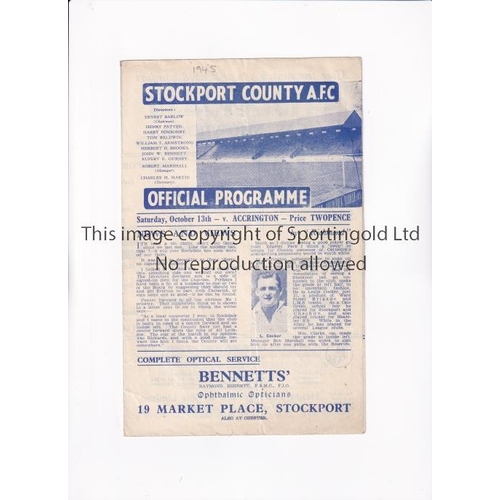 49 - STOCKPORT COUNTY V ACCRINGTON STANLEY 1945       Programme for the Division 3 North match at Stockpo... 