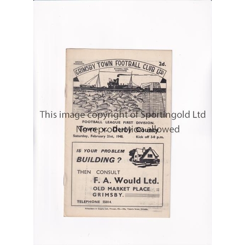 494 - GRIMSBY TOWN V DERBY COUNTY 1948      Programme for the League match at Grimsby 21/2/1948.         G... 