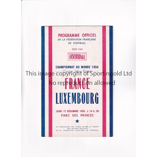 5 - FRANCE V LUXEMBOURG 1953     Programme for the World Cup Qualifier 17/12/1953 at the Parc Des Prince... 