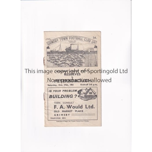 505 - GRIMSBY TOWN V PETERBOROUGH UNITED 1951      Programme for the Midland League match at Grimsby 27/10... 