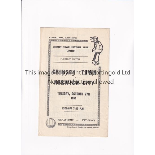 509 - GRIMSBY TOWN V NORWICH CITY 1953 FRIENDLY     Programme for the match at Grimsby 27/10/1953     Gene... 