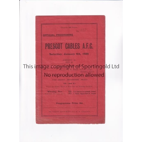 52 - PRESCOT CABLES V GREAT HARWOOD 1930      Programme for the Lancashire Combination match at Prescot 4... 