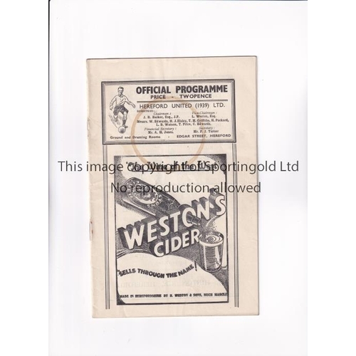 521 - HEREFORD UNITED V YEOVIL TOWN 1947     Programme for the Southern League match at Hereford 6/12/1947... 