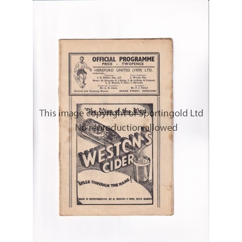 524 - HEREFORD UNITED V BATH CITY 1947      Programme for the Southern League match at Hereford 27/9/1947,... 