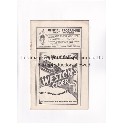 525 - HEREFORD UNITED V ASTON VILLA 1947     Programme for the Birmingham League match at Hereford 26/12/1... 