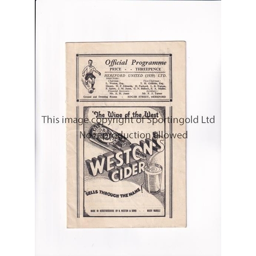 527 - HEREFORD UNITED V WEYMOUTH 1950      Programme for the Southern League match at Hereford 30/3/1950, ... 