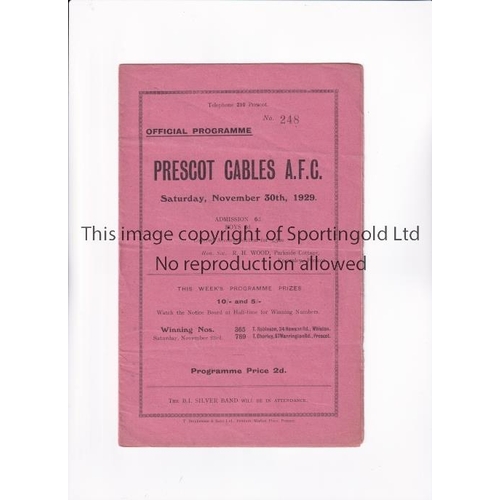 53 - PRESCOT CABLES V BURNLEY 1929      Programme for the West Lancs. Cup tie at Prescot 30/11/1929, slig... 