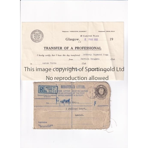 536 - SCOTTISH F.A. TRANSFER RECEIPT / RAY HOGG      Registered letter envelope and receipt for the Transf... 