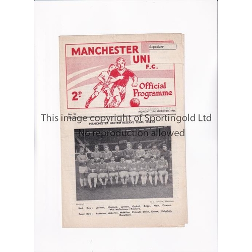 586 - MANCHESTER UNITED V OLDHAM 1961 LSC      Programme for the Lancashire Senior Cup game at Old Traffor... 