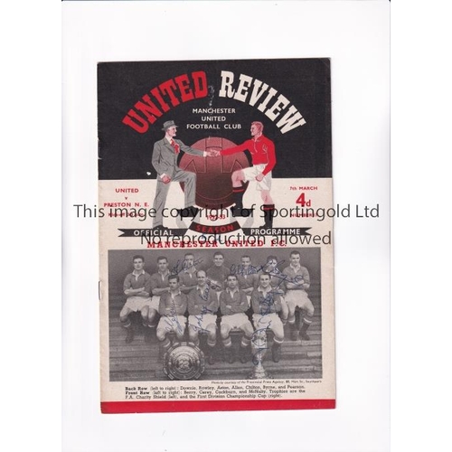 600 - MANCHESTER UNITED V PRESTON NORTH END 1953 / AUTOGRAPHS        Programme for the league game at Old ... 