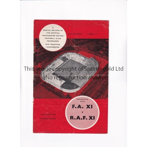 603 - FA XI V RAF XI 1960 AT MANCHESTER UNITED   Programme for the friendly at Old Trafford on 5/10/60, fo... 