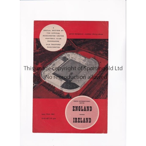 604 - ENGLAND V IRELAND 1961 AT MANCHESTER UNITED      Programme for the youth international at Old Traffo... 