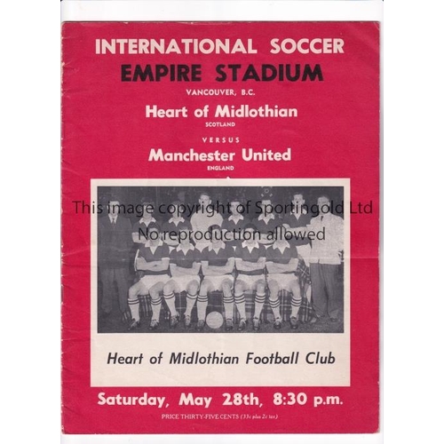 71 - MANCHESTER UNITED V HEARTS 1960 IN CANADA       Programme for the match in Vancouver 28/5/1960, very... 