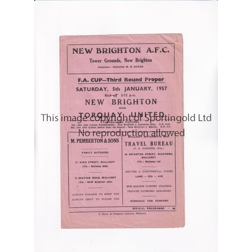 74 - NEW BRIGHTON V TORQUAY UNITED 19057 FA CUP      Programme for the tie at New Brighton 5/1/1957, slig... 