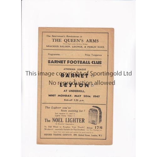 90 - BARNET V LEYTON 1947      Programme for the match at Barnet 26/5/1947, score on cover 11-0, scores e... 