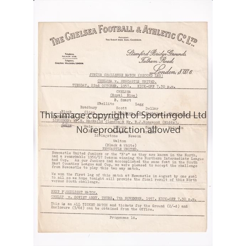 97 - CHELSEA      Single sheet programme for the home Junior Challenge 2nd Leg v Newcastle 22/10/1957, sl... 